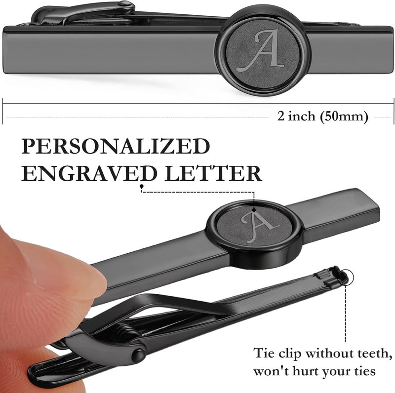 AMITER Initial Tie Clip for Men, 2 inch Mens Necktie Bar for Regular Ties - Black - Image 3